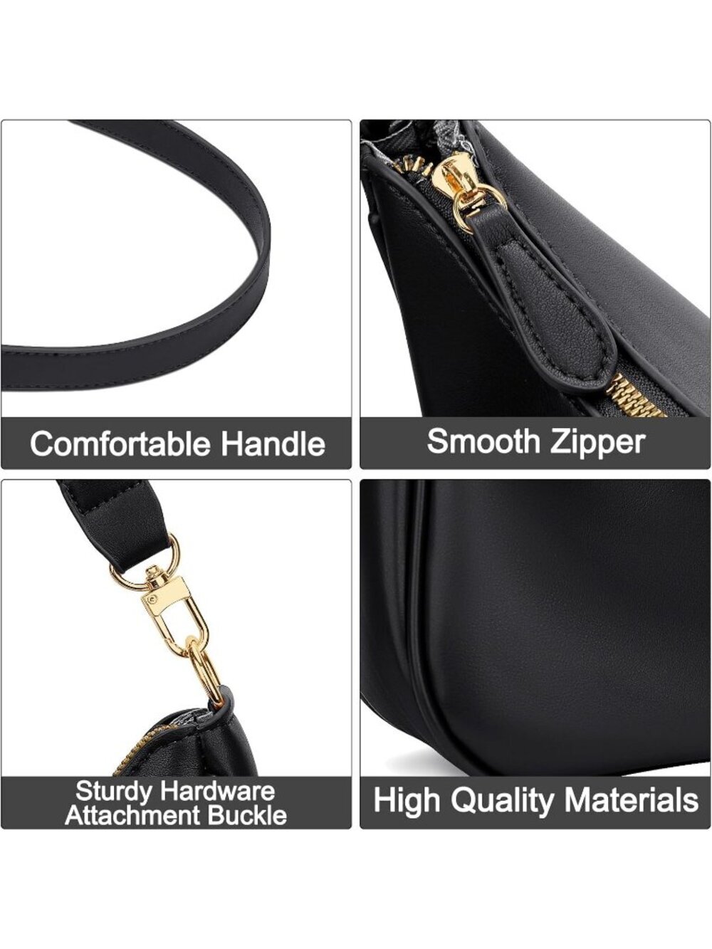 Women's Bag Black Leather Cute Hobo Shoulder Handbags Retro Clutch Stylish Purse - Picture 3 of 6
